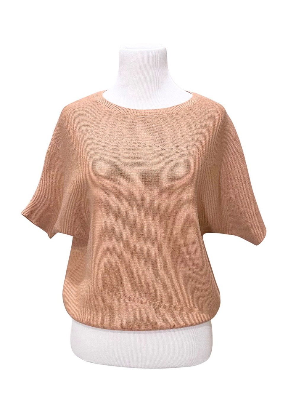 XS Tan Camel Wool Knit Dolman Batwing Short Sleeve Sweater Top - Capsule Basic